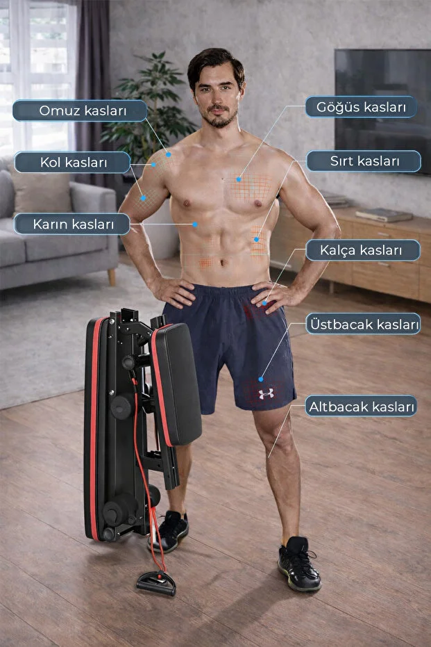 Ev Tipi Çok Fonksiyonlu Dambıl Bench Press ve Mekik Sehpası Antrenman Aleti Direnç Lastiği Hediye Ev Tipi Çok Fonksiyonlu Dambıl Bench Press ve Mekik Sehpası Antrenman Aleti Direnç Lastiği Hediye